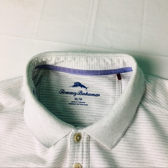 Tommy Bahama Mens Polo Shirt Size Medium Suprima Cotton Blend Polo White Gray - Picture 8 of 12